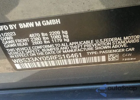 2024 BMW M3 Competition from USA, damaged, VIN WBS33AY05RFS16461